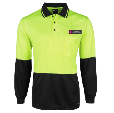 Men's Lime Black L/S Hi Vis Polo