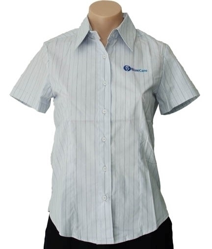 Blue Stripe Short Sleeve Blouse NO POCKETS
