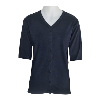 Ladies Navy Cotton-blend 3/4 Sleeve Cardigan