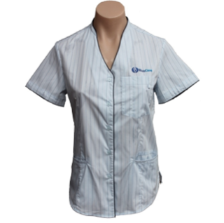 Sky Stripe 3 Pocket Open Neck Short Sleeve Blouse