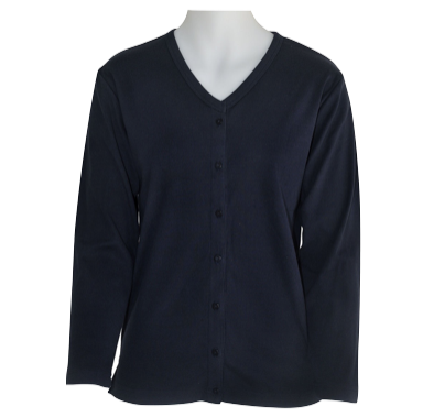 Ladies Navy Cotton-blend Long Sleeve Cardigan